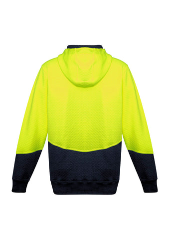 Unisex Hi Vis Textured Jacquard Hoodie Yellow/Navy back view