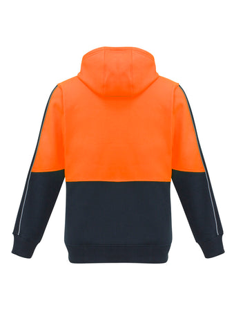 Unisex Hi Vis Pullover Hoodie Orange/Navy back view