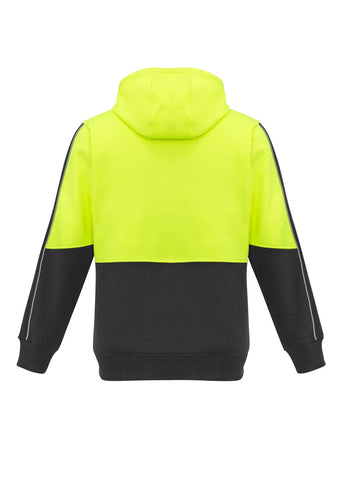 Unisex Hi Vis Pullover Hoodie Yellow/Charcoal back view