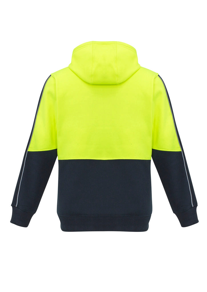 Unisex Hi Vis Pullover Hoodie Yellow/Navy back view