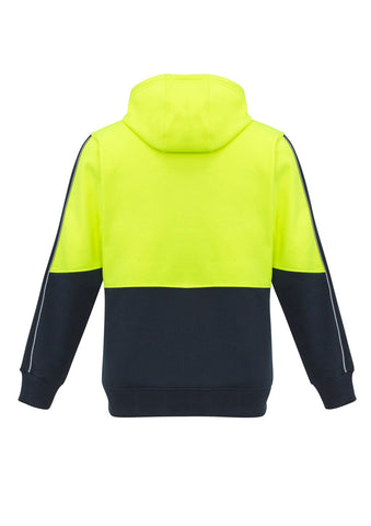 Unisex Hi Vis Pullover Hoodie Yellow/Navy back view
