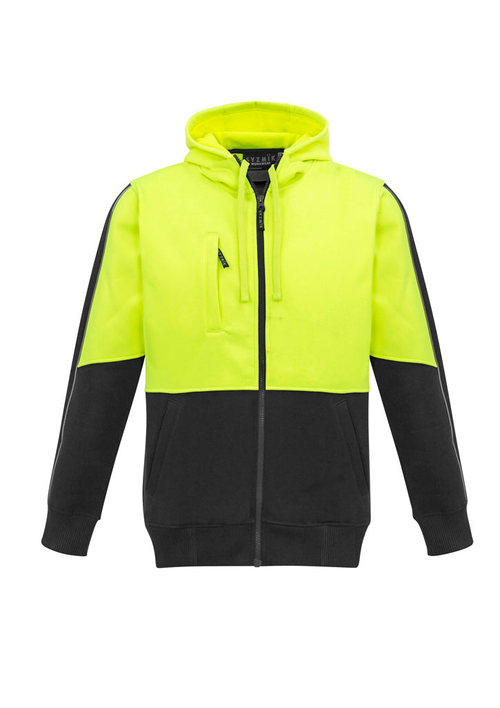 Unisex Hi Vis Full Zip Hoodie Yellow/Black front view