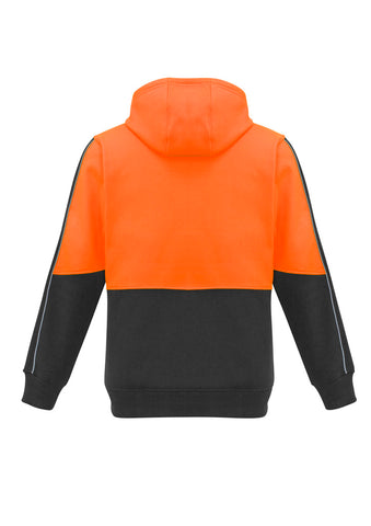 Unisex Hi Vis Full Zip Hoodie Orange/Charcoal back view