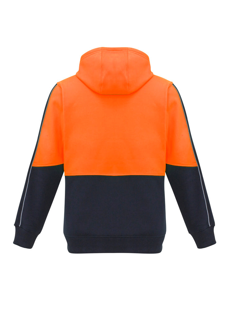 Unisex Hi Vis Full Zip Hoodie Orange/Navy back view
