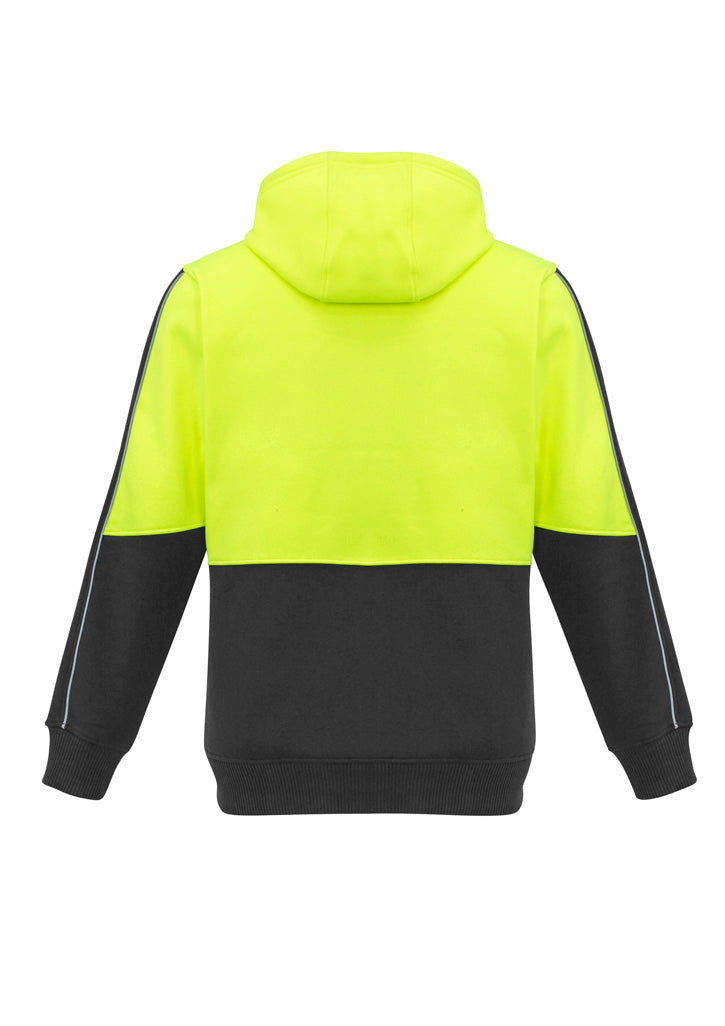 Unisex Hi Vis Full Zip Hoodie Yellow/Charcoal back view