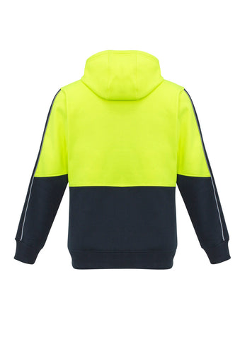 Unisex Hi Vis Full Zip Hoodie Yellow/Navy back view