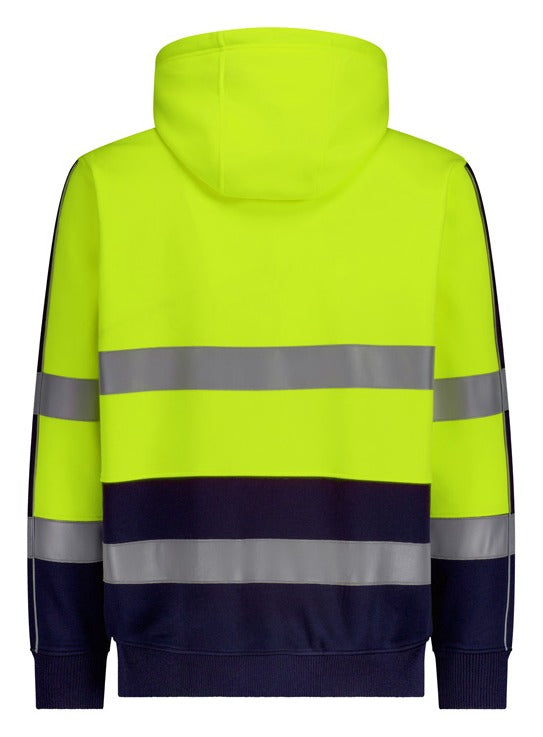Unisex Hi Vis Full Zip Stretch Taped Hoodie Yellow/Navy back view