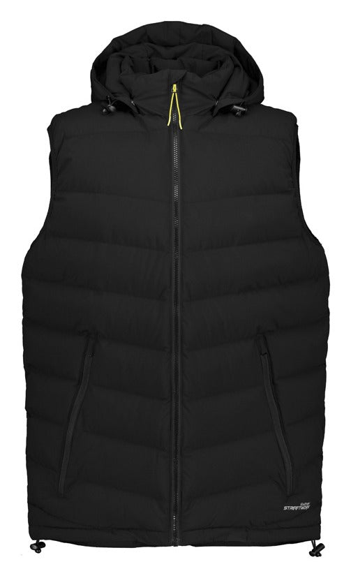 Unisex Streetworx Hooded Puffer Vest Black front view