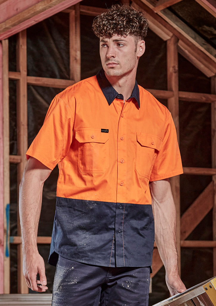 Mens Hi Vis Short Sleeve Shirt-ZW115-syzmik-0