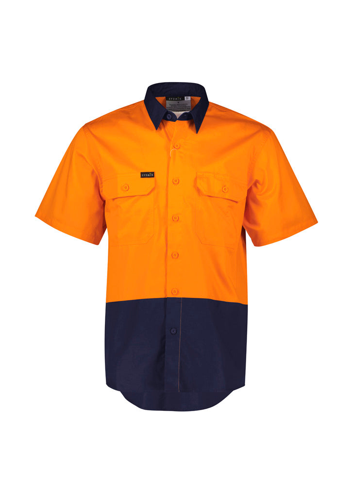 Mens Hi Vis Short Sleeve Shirt Orange/Navy front view
