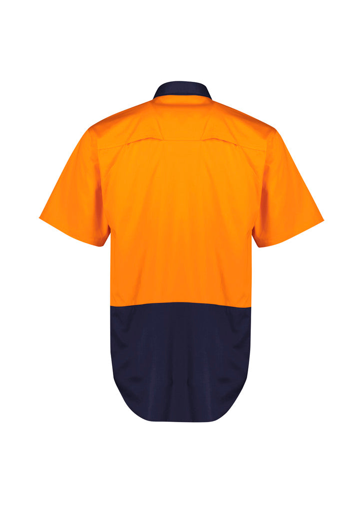Mens Hi Vis Short Sleeve Shirt Orange/Navy back view