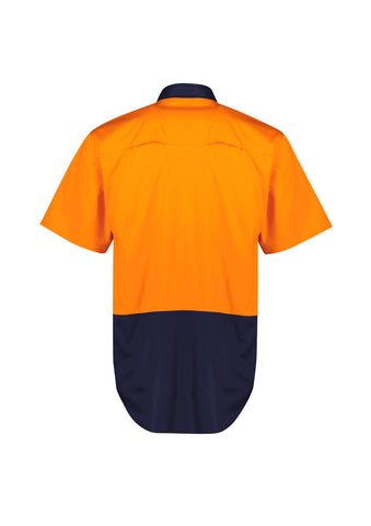 Mens Hi Vis Short Sleeve Shirt Orange/Navy back view