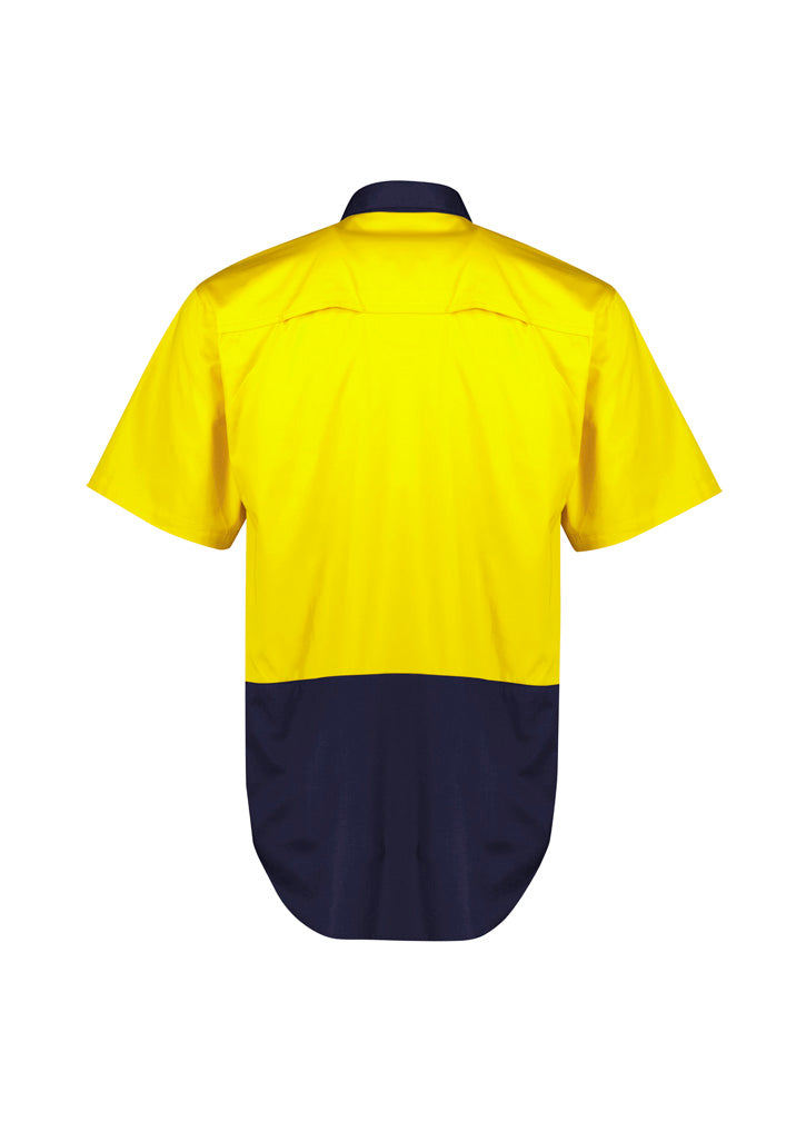 Mens Hi Vis Short Sleeve Shirt Yellow/Navy back view