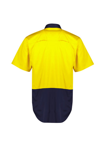 Mens Hi Vis Short Sleeve Shirt Yellow/Navy back view