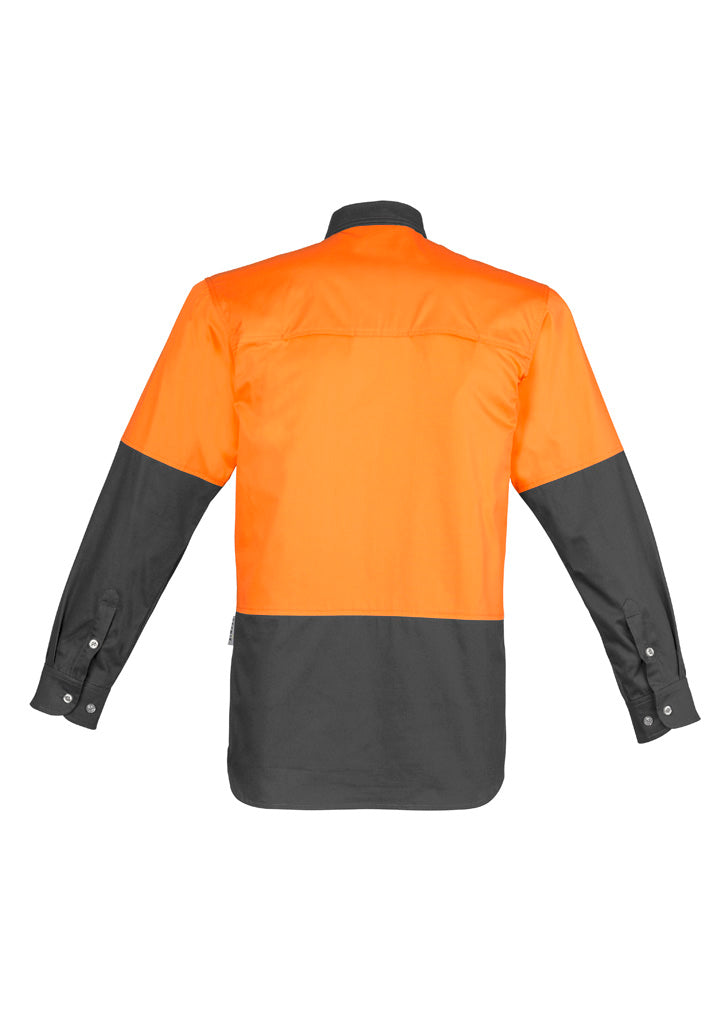 Mens Industrial Long Sleeve Shirt Orange/Charcoal back view