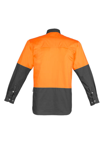 Mens Industrial Long Sleeve Shirt Orange/Charcoal back view