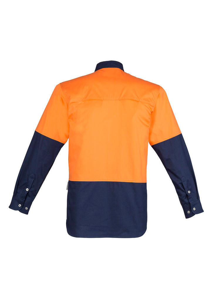 Mens Industrial Long Sleeve Shirt Orange/Navy back view