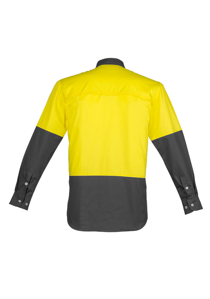 Mens Industrial Long Sleeve Shirt Yellow/Charcoal back view