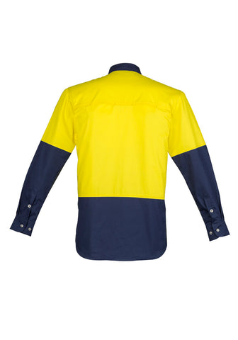 Mens Industrial Long Sleeve Shirt Yellow/Navy back view