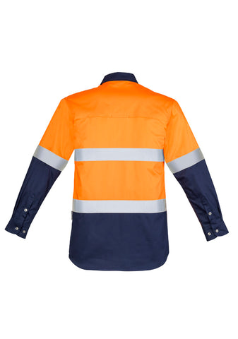 Mens Industrial Long Sleeve Shirt - Hoop Taped Orange/Navy back view