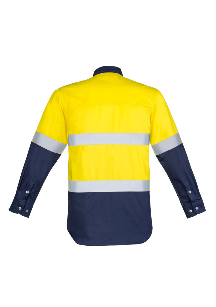 Mens Industrial Long Sleeve Shirt - Hoop Taped Yellow/Navy back view