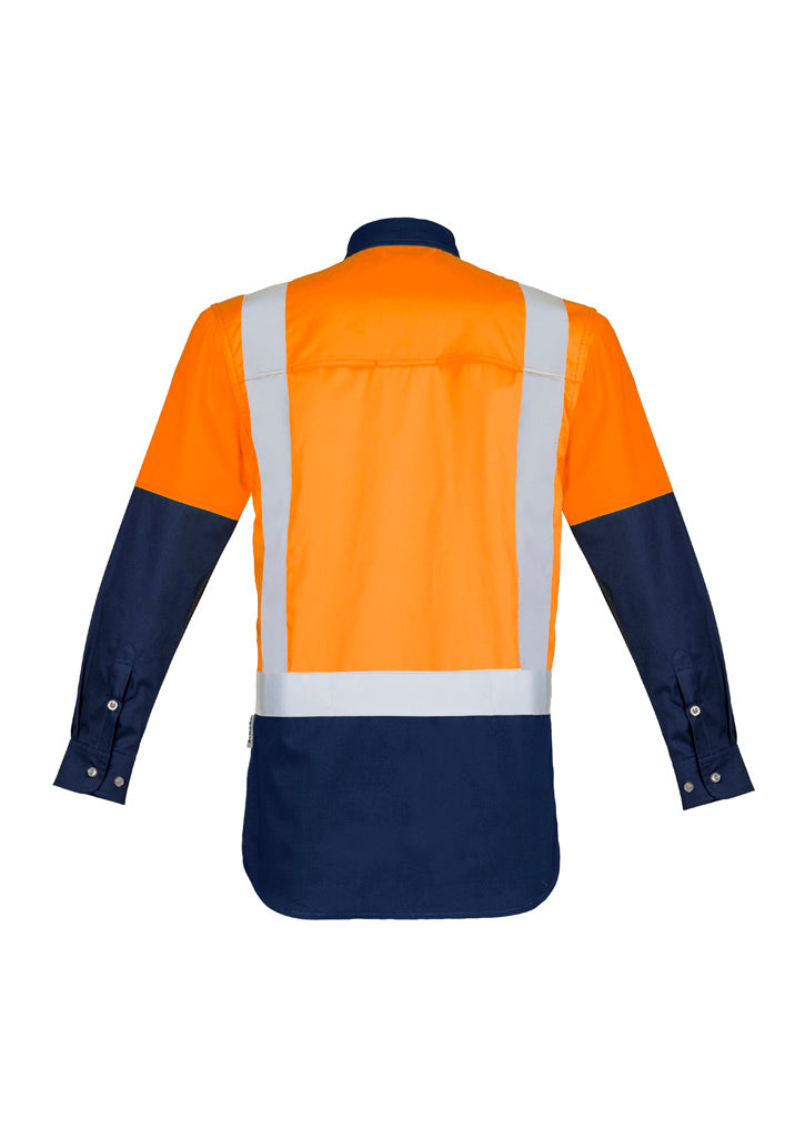 Mens Industrial Long Sleeve Shirt - Shoulder Taped Orange/Navy back view