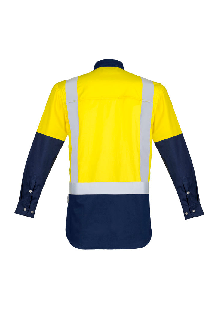Mens Industrial Long Sleeve Shirt - Shoulder Taped Yellow/Navy back view