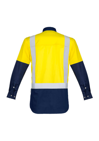 Mens Industrial Long Sleeve Shirt - Shoulder Taped Yellow/Navy back view