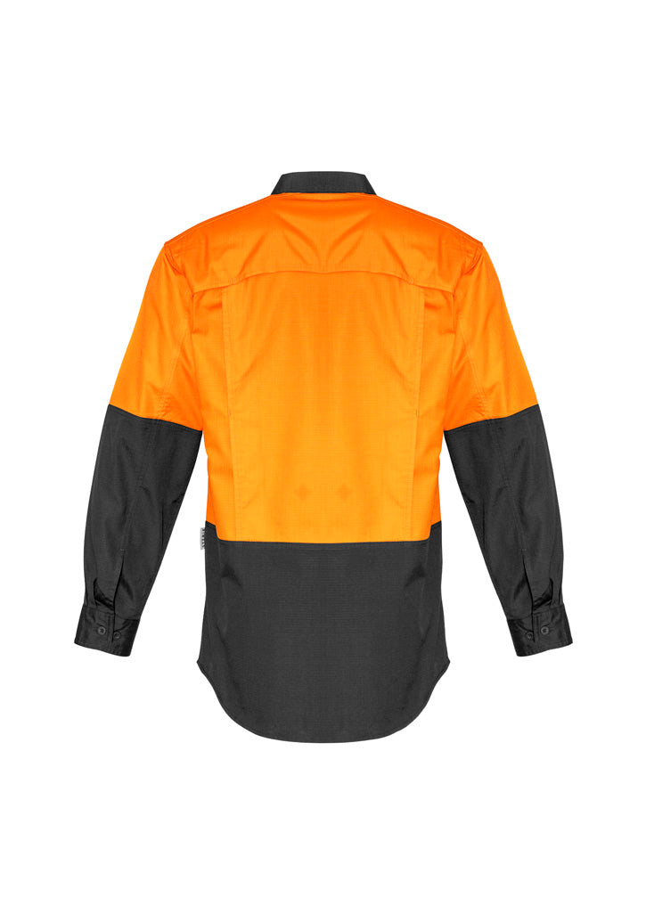 Mens Rugged Cooling Hi Vis Long Sleeve Shirt Orange/Charcoal back view