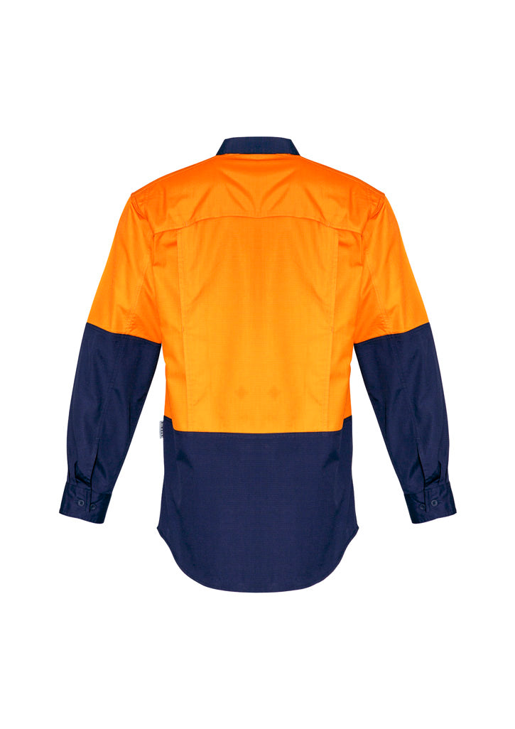 Mens Rugged Cooling Hi Vis Long Sleeve Shirt Orange/Navy back view