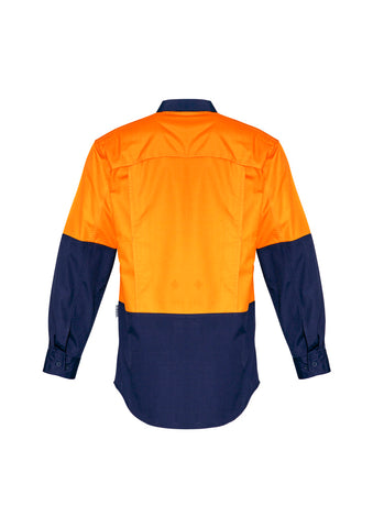 Mens Rugged Cooling Hi Vis Long Sleeve Shirt Orange/Navy back view