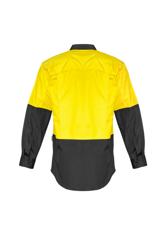 Mens Rugged Cooling Hi Vis Long Sleeve Shirt Yellow/Charcoal back view
