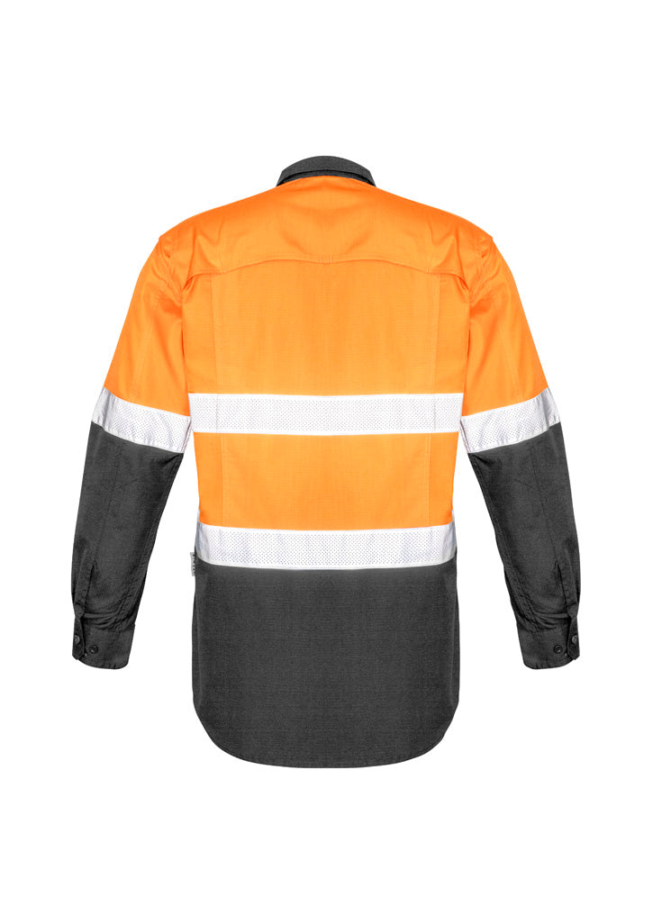 Mens Rugged Cooling Hi Vis Taped Long Sleeve Shirt Orange/Charcoal back view