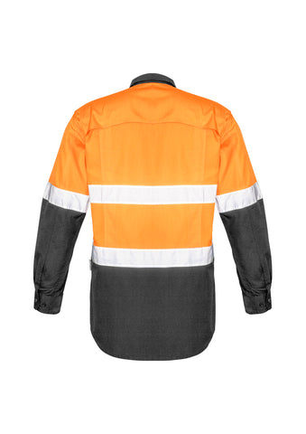 Mens Rugged Cooling Hi Vis Taped Long Sleeve Shirt Orange/Charcoal back view
