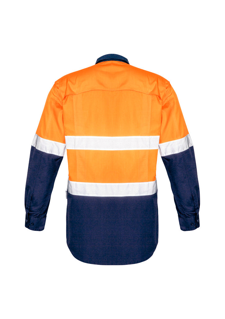 Mens Rugged Cooling Hi Vis Taped Long Sleeve Shirt Orange/Navy back view