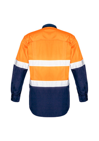 Mens Rugged Cooling Hi Vis Taped Long Sleeve Shirt Orange/Navy back view