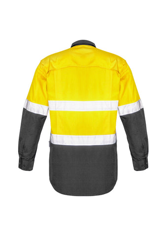 Mens Rugged Cooling Hi Vis Taped Long Sleeve Shirt Yellow/Charcoal back view