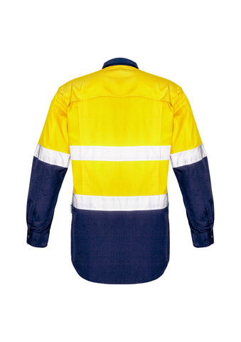 Mens Rugged Cooling Hi Vis Taped Long Sleeve Shirt Yellow/Navy back view