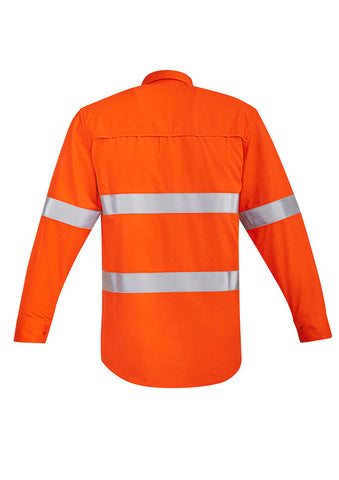 Mens Orange Flame Hi Vis Open Front Shirt - Hoop Taped Orange back view