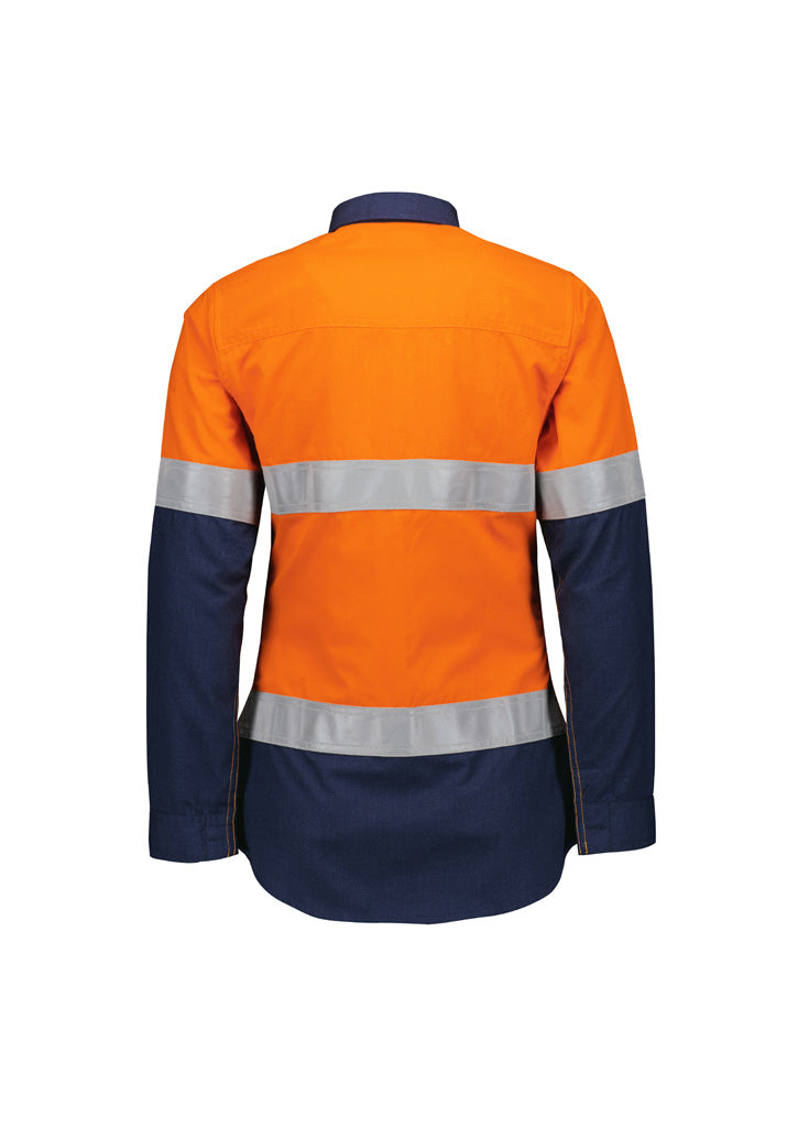 Womens Orange Flame Lightweight Ripstop Taped Shirt Orange/Navy back view