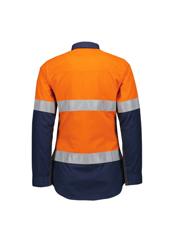 Womens Orange Flame Lightweight Ripstop Taped Shirt Orange/Navy back view