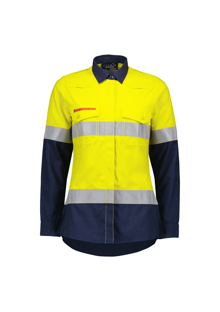Womens Orange Flame Lightweight Ripstop Taped Shirt Yellow/Navy front view