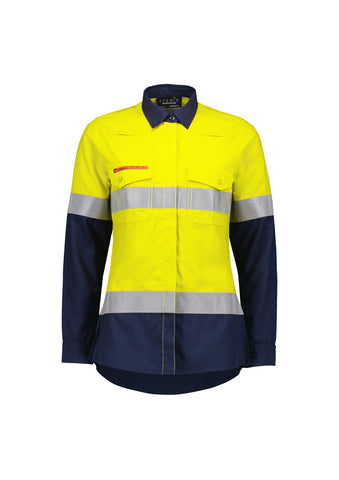 Womens Orange Flame Lightweight Ripstop Taped Shirt Yellow/Navy front view