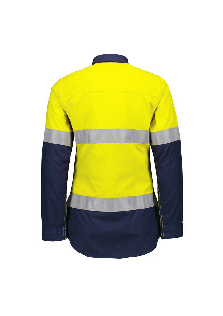 Womens Orange Flame Lightweight Ripstop Taped Shirt Yellow/Navy back view