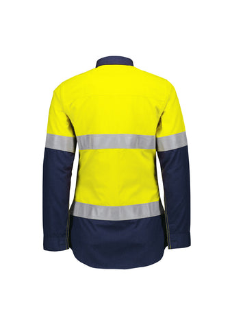 Womens Orange Flame Lightweight Ripstop Taped Shirt Yellow/Navy back view