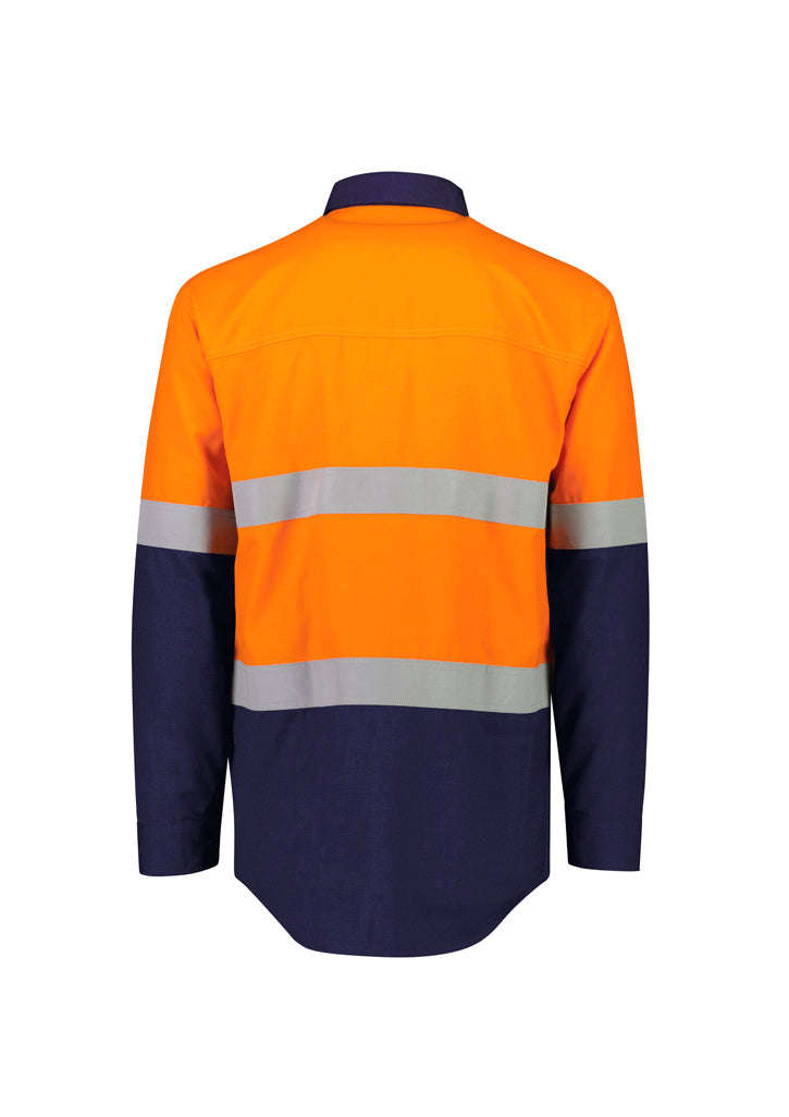 Mens Orange Flame Lightweight Ripstop Shirt - Hoop Taped Orange/Navy back view