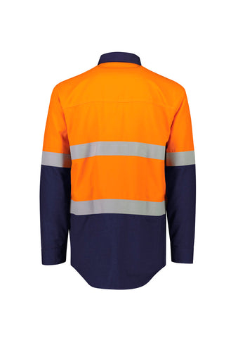 Mens Orange Flame Lightweight Ripstop Shirt - Hoop Taped Orange/Navy back view