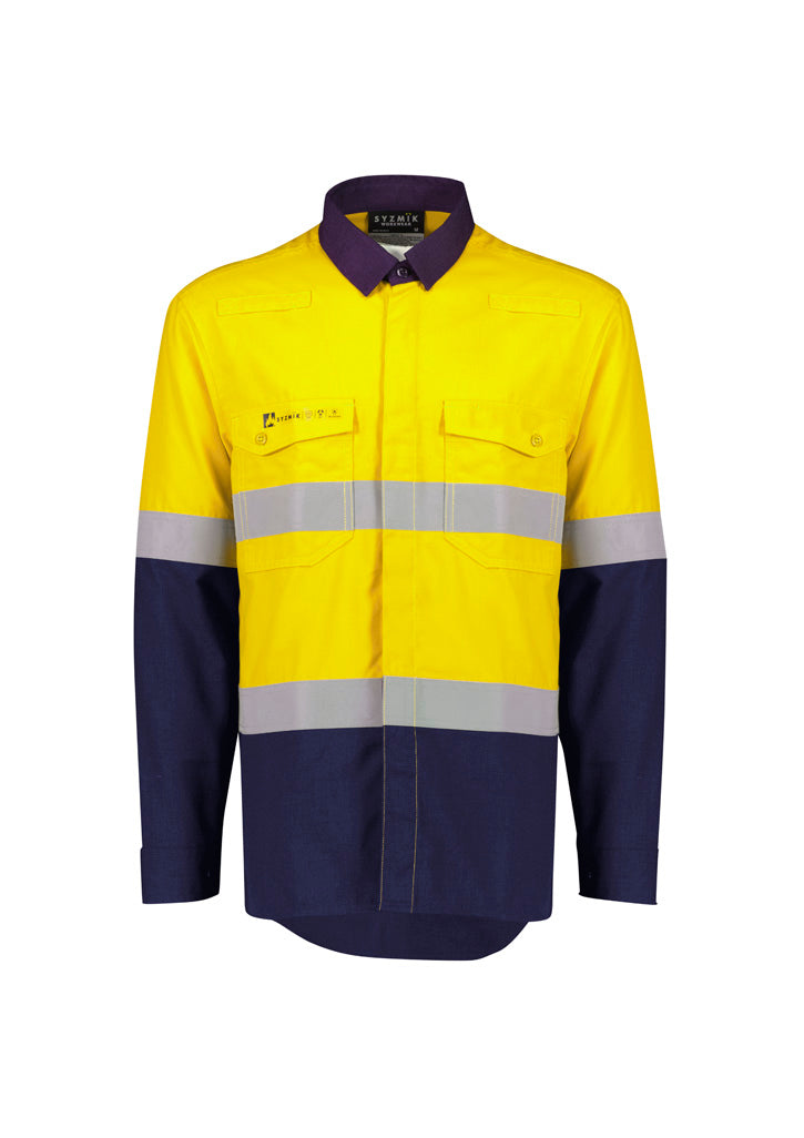Mens Orange Flame Lightweight Ripstop Shirt - Hoop Taped Yellow/Navy front view