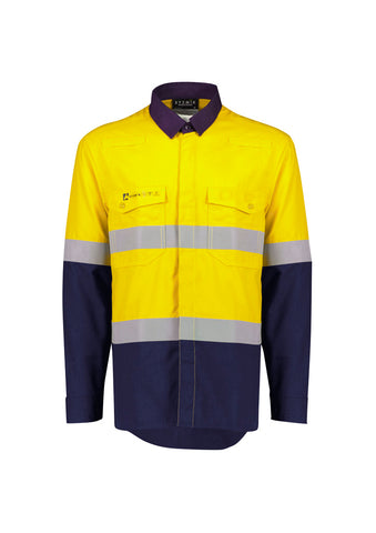 Mens Orange Flame Lightweight Ripstop Shirt - Hoop Taped Yellow/Navy front view