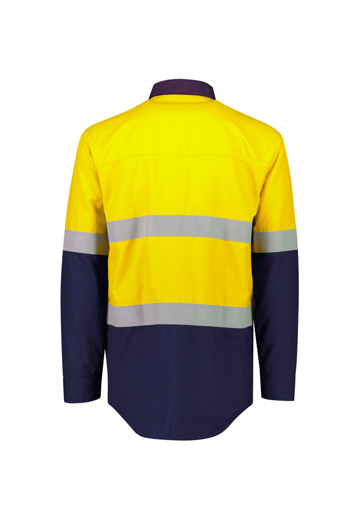 Mens Orange Flame Lightweight Ripstop Shirt - Hoop Taped Yellow/Navy back view